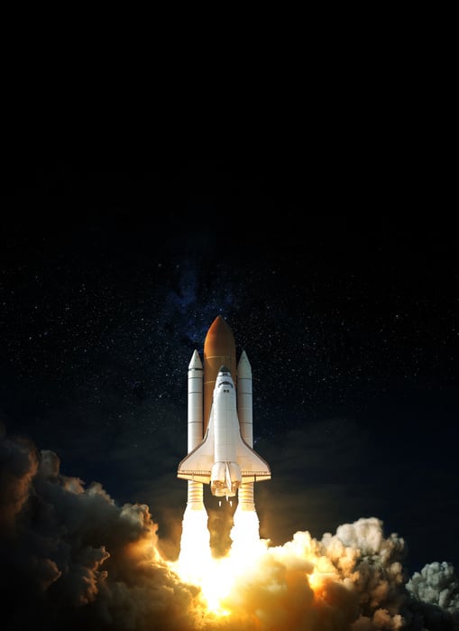 Space Shuttle Takes off into Space at Dark